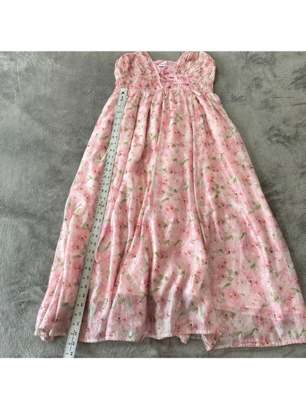 En Saison Pink Romantic Pleated Tie Front Midi Dress Women's SMALL Fairy Floral - Picture 5 of 7